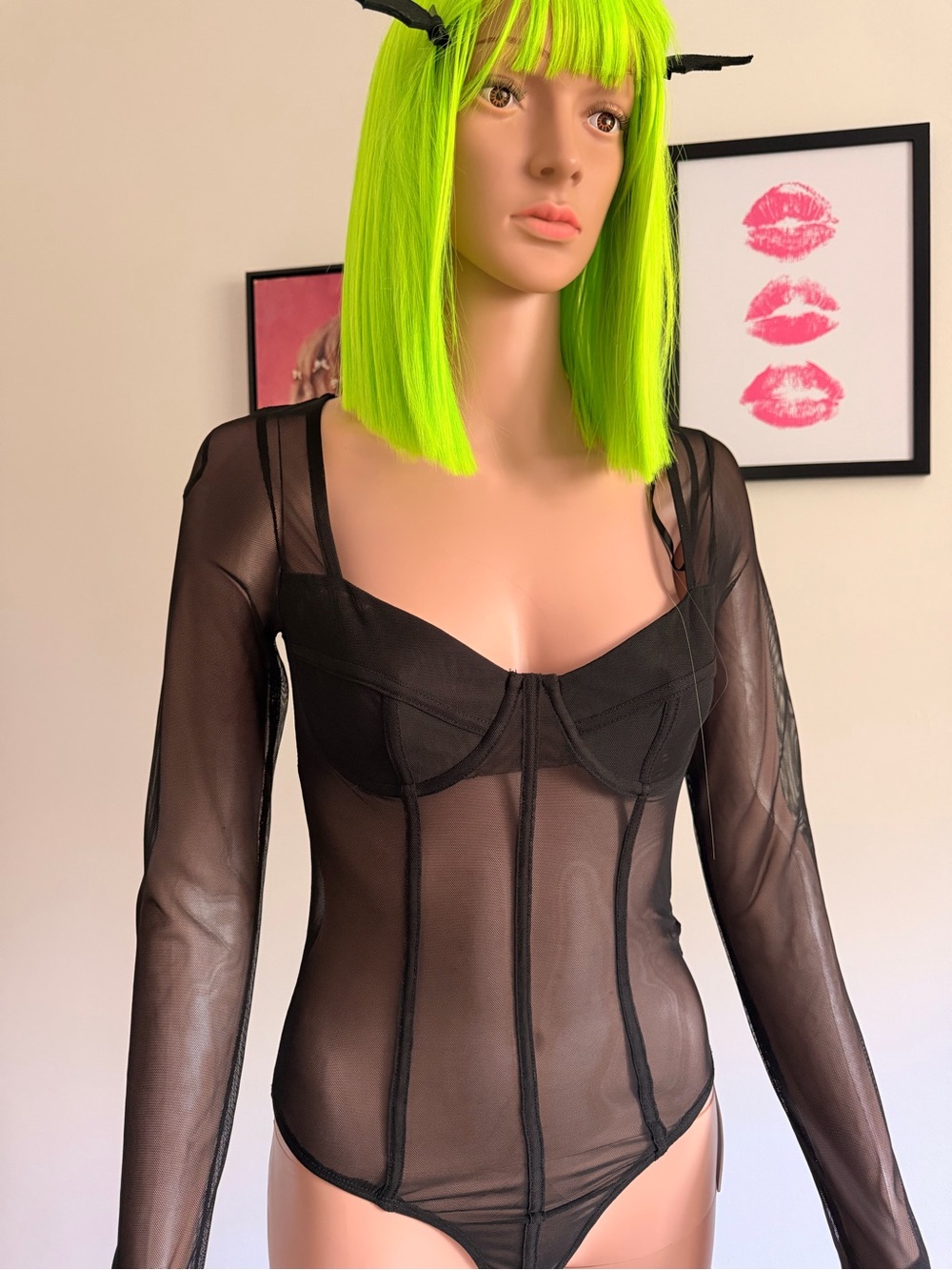 Princess Polly Black Sheer Long-Sleeve Mesh Bodysuit
